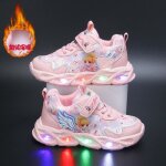 Chaussures lumineuses enfant - vitata princesse - baskets led - rose - velours