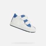 Chaussures premiers pas - geox - b biglia - cuir nappa souple - respirantes - blanc / bleu roi