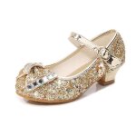 Chaussures de princesse fille - femme talons hauts paillettes n?uds papillons - or