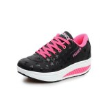 Chaussures de sport pour femme en cuir avec semelle épaisse minceur - noir Chaussures de sport pour femme en cuir avec semelle épaisse minceur - noir