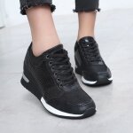 Chaussures de sport femmes dames confortables baskets compenses mode respirant hesh noir