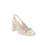 Chaussures � talons en cuir pour femme - nerogiardini - beige - aiguille - basse - zip