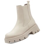 Chelsea tamaris femme beige - bottine plateforme femme en cuir souple - haute - a �lastique - plat
