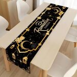 Chemin de table - eid mubarak - noir - 180x35 cm - polyester durable - d�coration ramadan