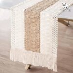 Chemin de table macram� en coton et toile de jute style ferme avec pompons pour mariage d�coration de ...