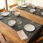 Chemin de table monaco raw storm grey - collection vintage - cuir synth�tique - gris - 140x45cm