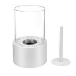 Chemine  alcool en verre et acier inoxydable - pzcc - blanc - bio thanol - contre un mur