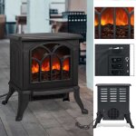 Chemin�e �lectrique yrhome - po�le � led - noir - flamme r�aliste - chauffage int�gr� - facile � installer ...