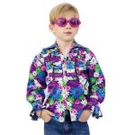Chemise bleu � fleurs enfant pour deguisement hippie 6 ans