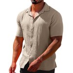Chemise boutonne - funmoon - manches courtes - lin - beige - casual