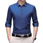 Chemise business homme slim fit manches longues couleur unie chemise stretch elegant sans repassage - ...