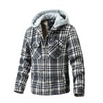 Chemise a capuche carreaux homme plaid double polaire chaude automne hiver - gris Chemise a capuche carreaux homme plaid double polaire chaude automne hiver - gris