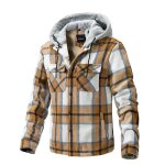 Chemise a capuche carreaux homme plaid double polaire chaude automne hiver - jaune Chemise a capuche carreaux homme plaid double polaire chaude automne hiver - jaune
