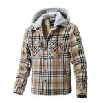 Chemise a capuche carreaux homme plaid double polaire chaude automne hiver - kaki Chemise a capuche carreaux homme plaid double polaire chaude automne hiver - kaki