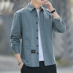 Chemise cargo homme en coton col revers manches longues avec 2 poches casual - insfity - loose - bleu ...