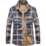 Chemise carreaux hiver homme double polaire manches longues chemise chaude en coton avec poches - bleu ...