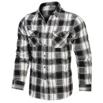 Chemise carreaux homme en coton manches longues chemise avec poches tissu confortable - noir