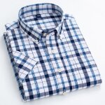 Chemise carreaux homme manches courtes coton lin chemise elegant respirante avec poche tissu confortable ...