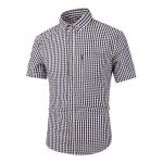 Chemise carreaux homme manches courtes slim fit chemise col carré en coton Chemise carreaux homme manches courtes slim fit chemise col carré en coton