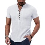 Chemise casual homme col mao coton lin manches longues - blond