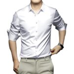 Chemise - chemisette - homme - extensible - infroissable - manches longues - col mao - blanc