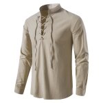 Chemise classique en coton pour homme - costume vintage médiéval - col officier - manches réglables Chemise classique en coton pour homme - costume vintage médiéval - col officier - manches réglables