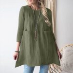 Chemise � col rond - femme - vert - manches longues - drap fin - linge en coton