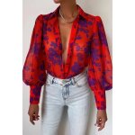 Chemise  col en v - femme - rouge - manches longues - dcontracte - printemps / t 2023