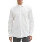 Chemise en coton blanche  pois avec une coupe droite et fermeture boutonne