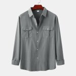 Chemise en coton lin homme manches longues 2 poches col chemise respirante - gris - insfity - mp206257327 ...