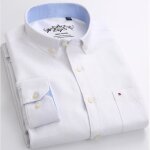 Chemise décontractée rayée à carreaux oxford pour homme - ecelen - manches longues - blanc Chemise décontractée rayée à carreaux oxford pour homme - ecelen - manches longues - blanc