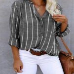 Chemises dcontractes - stripes - gris - manches longues - coupe rgulire - femme