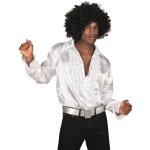 Chemise disco blanche homme - polyester - modle disco - manches bouffantes et froufrous