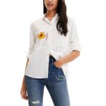 Chemise femme blanc viscose desigual gr76838 - manches longues - col chemise