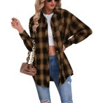 Chemise femme � carreaux manche longue classique plaid blouse - kaki - baggy - manches longues
