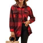 Chemise femme carreaux manches longues mi - saison co revers en flanelle - insfity - rouge noir