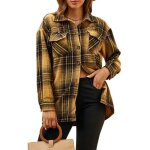 Chemise femme carreaux manches longues mi - saison co revers en flanelle - jaune noir