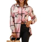 Chemise femme carreaux manches longues mi - saison co revers en flanelle - rose blanc