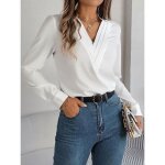 Chemise femme col en v manches longues casual chemisier elegant chic couleur unie tissu confortable - ...