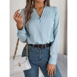 Chemise femme col en v manches longues casual chemisier elegant chic couleur unie tissu confortable - ...