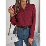 Chemise femme col en v manches longues casual chemisier elegant chic couleur unie tissu confortable - ... Chemise femme col en v manches longues casual chemisier elegant chic couleur unie tissu confortable - ...