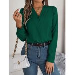 Chemise femme col en v manches longues casual chemisier elegant chic couleur unie tissu confortable - ... Chemise femme col en v manches longues casual chemisier elegant chic couleur unie tissu confortable - ...