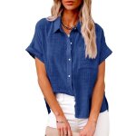 Chemise femme coton lin respirante bleu - insfity - manches courtes - col chemise
