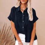 Chemise femme coton lin respirante - bleu marine - insfity - manches courtes - casual