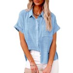 Chemise femme en coton lin respirante - insfity - manches courtes - bleu ciel