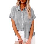 Chemise femme en coton lin respirante - insfity - manches courtes - gris