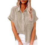 Chemise femme coton lin respirante - kaki - insfity - manches courtes - col chemise