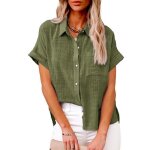 Chemise femme coton lin respirante manches courtes - insfity - vert