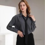 Chemise femme + cravate chemise  manches longues simple printemps chemise surdimensionne en satin uni ...