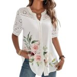 Chemise - votre chemise femme dentelle casual tunique col en v gris / blanc Chemise - votre chemise femme dentelle casual tunique col en v gris / blanc